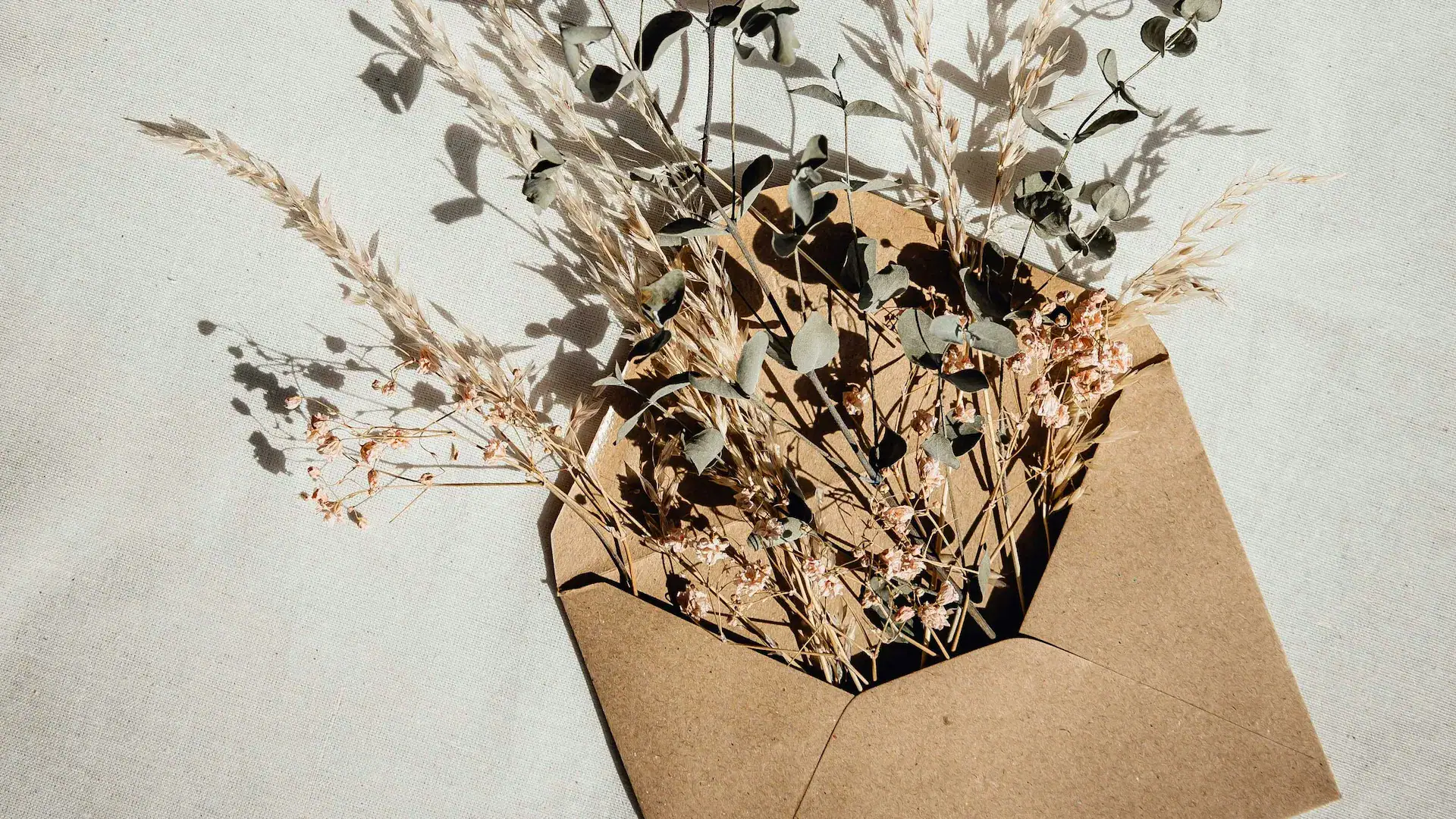 Busta delle lettere con all'interno dei fiori simbolo di richiesta di contatto